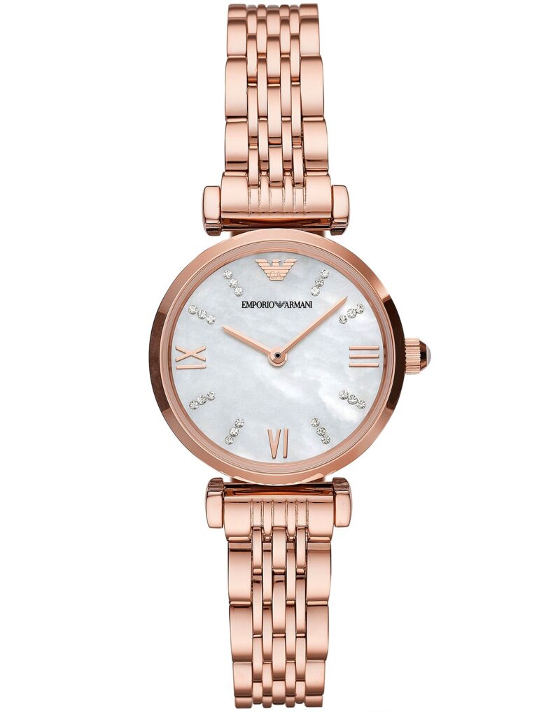 γυναικείο ρολόι emporio armani ροζ χρυσό λεπτή καδένα